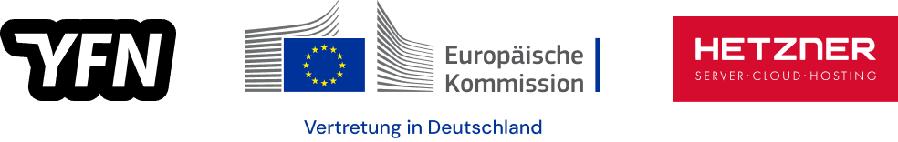 Logo des Young Founders Networks, der Europäischen Kommission und Hetzner